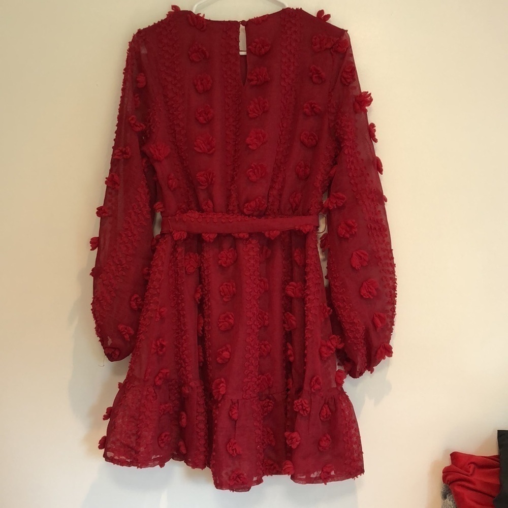 A Calin by Flying Tomato Pompom Dress. Size Medium. Long sleeve. Red - Picture 8 of 8